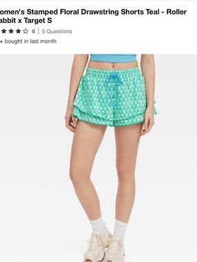 Roller Rabbit x Target Teal Floral Drawstring Ruffle Shorts NWT Small